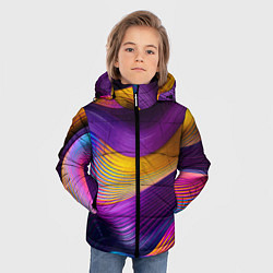 Куртка зимняя для мальчика Абстрактная волновая композиция Неоновые полосы Ab, цвет: 3D-светло-серый — фото 2