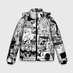 Куртка зимняя для мальчика Евангелион паттерн, цвет: 3D-черный