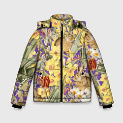 Куртка зимняя для мальчика Цветы Нарциссы и Зайцы, цвет: 3D-светло-серый