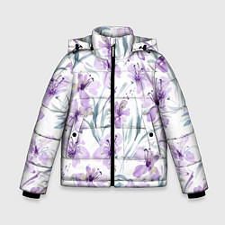 Зимняя куртка для мальчика Цветы Фиолетовые Нарисованные Акварелью