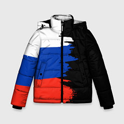 Куртка зимняя для мальчика Российский триколор на темном фоне, цвет: 3D-светло-серый