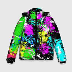 Куртка зимняя для мальчика Разноцветные пятна краски на черном фоне, цвет: 3D-светло-серый