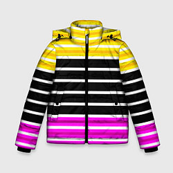 Зимняя куртка для мальчика Желтые розовые и черные полосы на белом