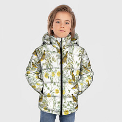 Куртка зимняя для мальчика Цветы Жёлтые С Птицами, цвет: 3D-светло-серый — фото 2