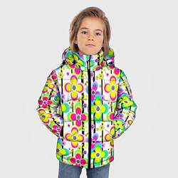 Куртка зимняя для мальчика Цветочный ретро узор в неоновых тонах, цвет: 3D-светло-серый — фото 2