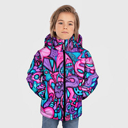Куртка зимняя для мальчика Яркая абстракция голубой и розовый фон, цвет: 3D-светло-серый — фото 2