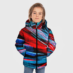 Куртка зимняя для мальчика Неоновые прерывающиеся линии - Красный и голубой, цвет: 3D-светло-серый — фото 2