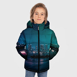 Куртка зимняя для мальчика Неоновый город с рекой - Светло-зелёный, цвет: 3D-светло-серый — фото 2