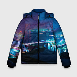 Куртка зимняя для мальчика Неоновый город и мост - Синий, цвет: 3D-светло-серый