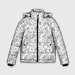 Куртка зимняя для мальчика Цветочки черные на белом, цвет: 3D-светло-серый