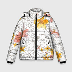 Куртка зимняя для мальчика Минималистическая цветочная композиция Watercolour, цвет: 3D-светло-серый