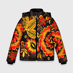 Куртка зимняя для мальчика Хохломская Роспись Цветы На Тёмном Фоне, цвет: 3D-светло-серый
