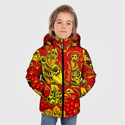Куртка зимняя для мальчика Хохломская Роспись Две Птици На Красном Фоне, цвет: 3D-красный — фото 2