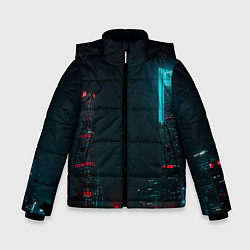 Зимняя куртка для мальчика Неоновые высотки в городе - Светло-синий