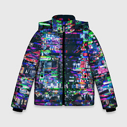 Куртка зимняя для мальчика Ночной город - glitch, цвет: 3D-красный