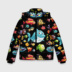 Куртка зимняя для мальчика Прикольная акула и другие жители океана, цвет: 3D-красный