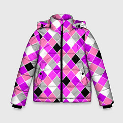 Куртка зимняя для мальчика Розовый черный узор в клетку, цвет: 3D-светло-серый