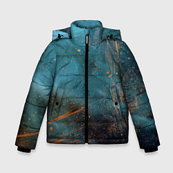 Зимняя куртка для мальчика Абстрактная тёмно-синяя краска с оранжевыми мазкам