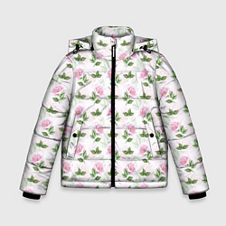 Куртка зимняя для мальчика Садовые розы, паттерн, цвет: 3D-светло-серый
