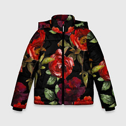 Зимняя куртка для мальчика Цветы Нарисованные Розы На Чёрном Фоне