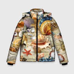 Зимняя куртка для мальчика Морские раковины, кораллы, морские звёзды на песке