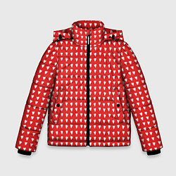 Куртка зимняя для мальчика Красные сердечки паттерн, цвет: 3D-красный