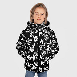 Куртка зимняя для мальчика Белые цветы на чёрном фоне Белые цветы на чёрном ф, цвет: 3D-светло-серый — фото 2