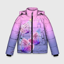 Куртка зимняя для мальчика BTS красивые бабочки, цвет: 3D-черный