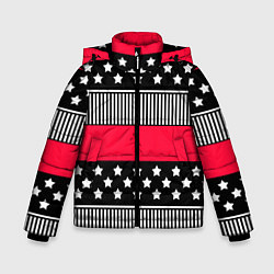 Куртка зимняя для мальчика Red and black pattern with stripes and stars, цвет: 3D-черный