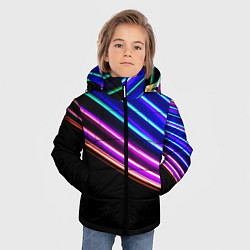 Куртка зимняя для мальчика Неоновые полосы на черном, цвет: 3D-черный — фото 2