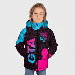 Куртка зимняя для мальчика GTA - neon gradient: надпись, символ, цвет: 3D-черный — фото 2