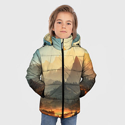 Куртка зимняя для мальчика Рассвет в горах, пейзаж, цвет: 3D-черный — фото 2
