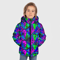 Куртка зимняя для мальчика Неоновый абстрактный геометрический узор, цвет: 3D-черный — фото 2