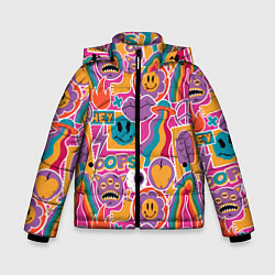 Куртка зимняя для мальчика Психоделические страшилки, цвет: 3D-светло-серый