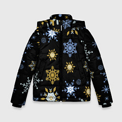 Зимняя куртка для мальчика Новый год снежинки на чёрном фоне