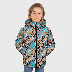 Куртка зимняя для мальчика Леопардовый узор на синих, бежевых диагональных по, цвет: 3D-светло-серый — фото 2
