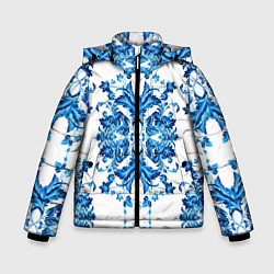 Куртка зимняя для мальчика Гжель синие цветы, цвет: 3D-светло-серый