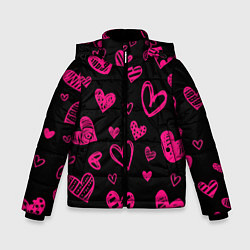 Куртка зимняя для мальчика Розовые сердца, цвет: 3D-черный