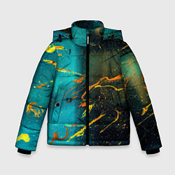 Куртка зимняя для мальчика Абстрактные голубые стены и тени с красками, цвет: 3D-светло-серый