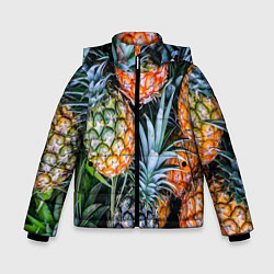 Куртка зимняя для мальчика Фон из ананасов, цвет: 3D-черный
