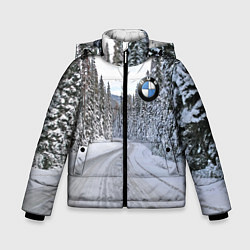 Куртка зимняя для мальчика BMW - зимняя дорога через лес, цвет: 3D-светло-серый