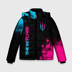 Куртка зимняя для мальчика The Witcher - neon gradient: надпись, символ, цвет: 3D-черный
