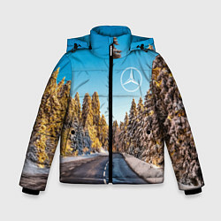 Куртка зимняя для мальчика Мерседес - зимняя дорога через лес, цвет: 3D-светло-серый