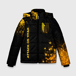Куртка зимняя для мальчика Attack on Titan - gold gradient: надпись, символ, цвет: 3D-черный
