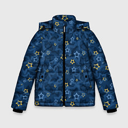 Куртка зимняя для мальчика Желтые и синие звезды на синем фоне, цвет: 3D-черный