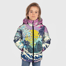 Куртка зимняя для мальчика Штормовые океанские волны и пальмы, цвет: 3D-черный — фото 2