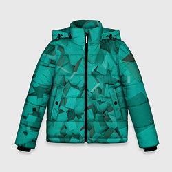 Куртка зимняя для мальчика Абстрактные сине-зелёные кубы, цвет: 3D-светло-серый