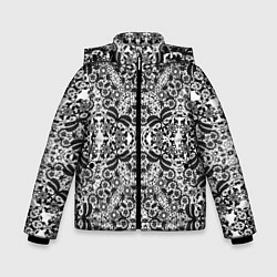 Куртка зимняя для мальчика Черно-белый ажурный кружевной узор, цвет: 3D-светло-серый