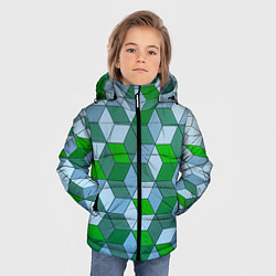 Куртка зимняя для мальчика Зелёные и серые абстрактные кубы с оптической иллю, цвет: 3D-светло-серый — фото 2