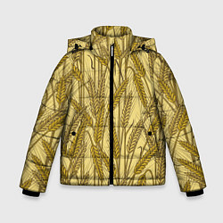 Куртка зимняя для мальчика Винтажные колоски пшеницы, цвет: 3D-черный